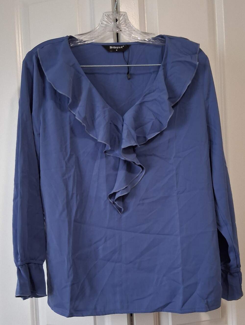 Allegra K Periwinkle Ruffle V-Neck Blouse